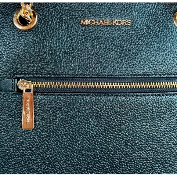 S Michael Kors Medium Front Zip Chain Tote Black Leather 35F2GTTT2L NWT $448 - Picture 12 of 13